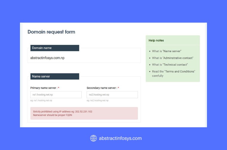 free domain registration request form nepal