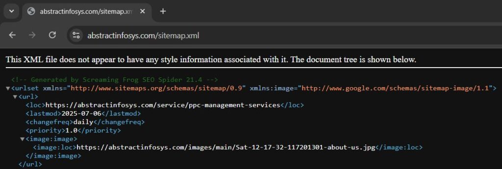 example of xml sitemap by abstract infosys